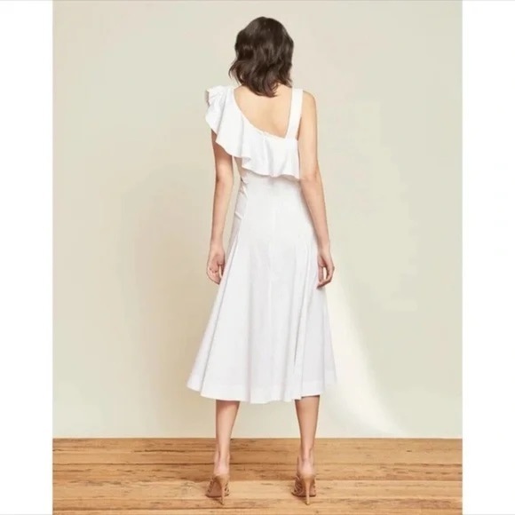 803 Veronica Beard Beilla One-Shoulder Ruffled Midi Dress Size 16 Color White - Picture 3 of 8